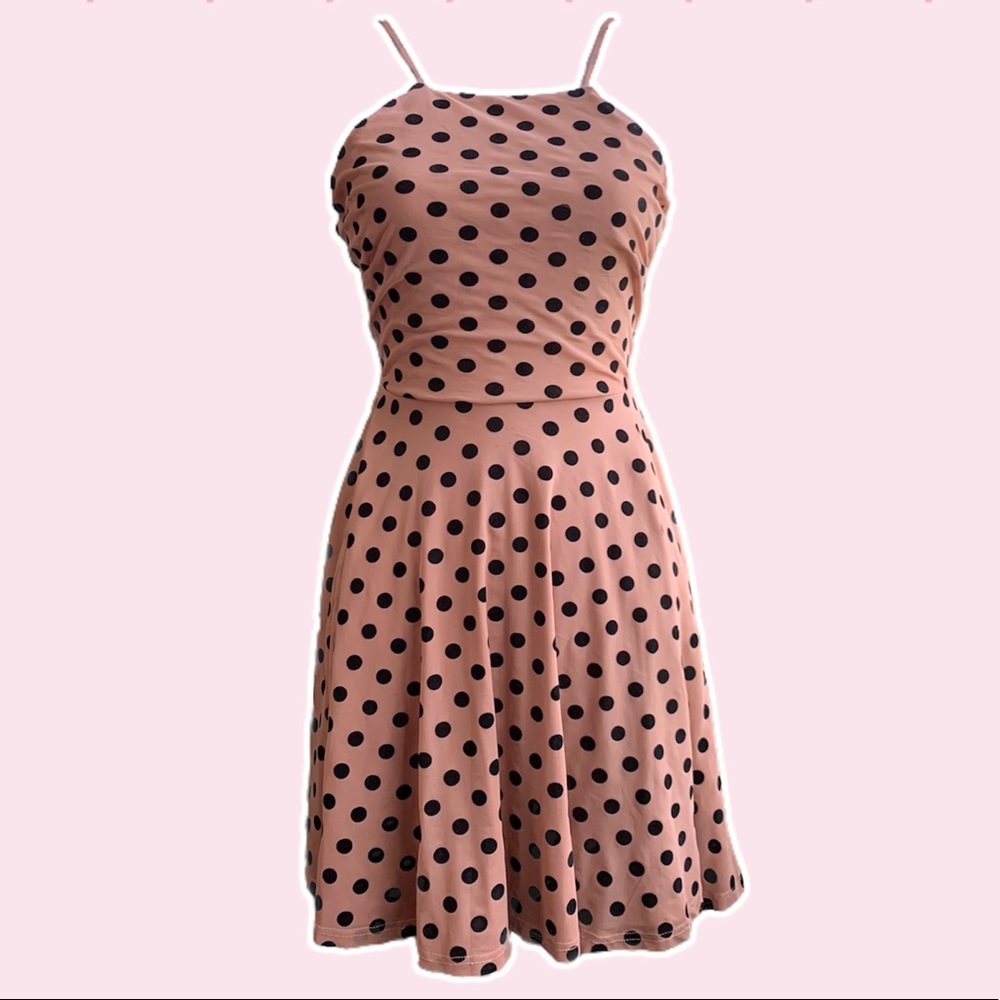 Polka dot open back halter dress
